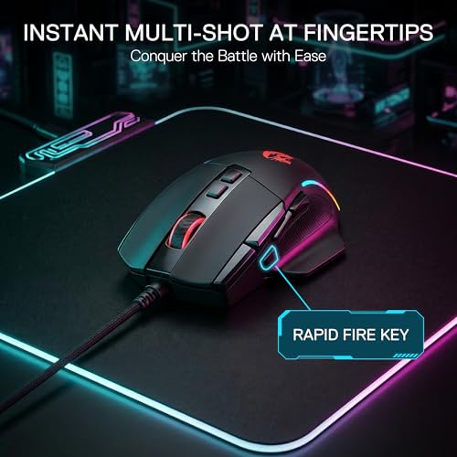 Redragon M925 Wired Optical Gaming Mouse 24000 DPI Remapping Keys | Stable Lag-Free Connection, Smooth Precise Tracking, Programmable Button, Vibing Backlight, Ergonomic Grip Body Comfort - size: Standard, style: Wired