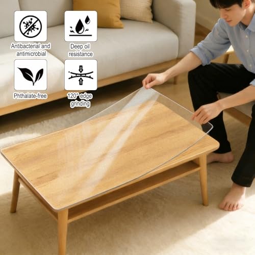 Frosted PVC Soft Glass Desk Pad Protector - Thick Heat Resistant Table Cover, Anti-Scratch Waterproof Rectangular Mat for Office, Durable Tablecloth for Home & Workspace, Satin Finish Version, 1 cm