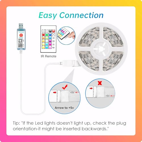 CHARKEE 25ft LED Strip Lights USB-Powered, Color Changing RGB LED Strip Lights for Bedroom/TV Backlight/Gaming Lighting, Music Sync SMD 5050 Flexible LED Lights with Remote/APP Control - size: Bluetooth 25ft USB Powered