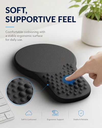 Ergonomic Mouse Pad with Wrist Rest Support, Mousepad for Carpal Tunnel Pain Relief, Memory Foam with Massage Design, Non-Slip PU Base for Office, Home, Gamming