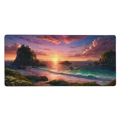 XXL Gaming Mouse Pad 35.4x15.7 inch,Quiet Ocean Sea Landscape Theme Desk Mat,Large Rock Wave Sunset Scene Mousepad (Quiet sea) - color: Quiet sea