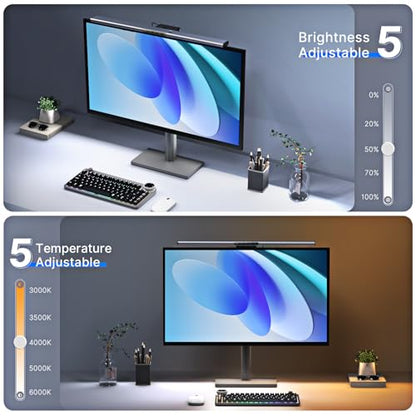 Syrinx 16.7" Monitor Light Bar, No Screen Glare USB LED Screen Lamp | 1200LM Eye Care Light, Touch & Gesture Control, Stepless Dimming, Compatible with Flat & Curved Monitors for Home Office - style: Minimalist