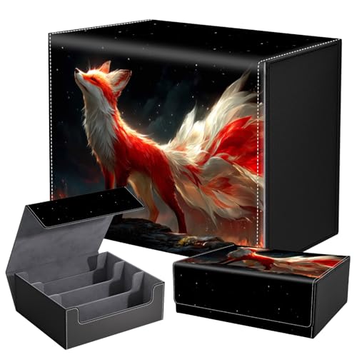 DEGDFSGR Card Game Storage Box for TCG MTG Commander Deck Box MTG Card Box Organizer Trading Card Case Magnetic Closure Creative Pattern Up to 2400 Cards, A Cute Red And White Foxes - color: A Cute Red And White Foxes