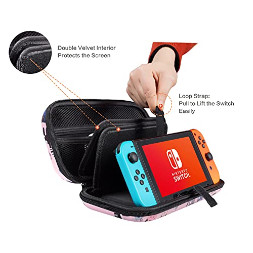 CutebriCase Nintendo Switch Case OLED Model 2021 & 2017, Cat Pink, Hybrid Hard Shell, 16 Game Card Slot, Portable Handle - color: Pink Cats