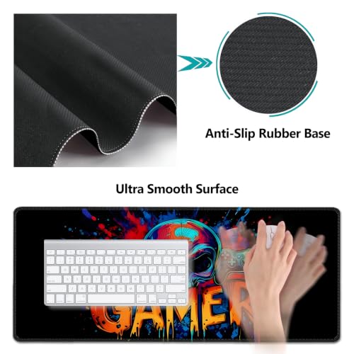 AIMSA Large Gaming Mouse Pad Set, Keyboard Wrist Rest Support + Extended Mouse Pad + Mouse Wrist Cushion + Coaster, Skull Gamer Ergonomic Memory Foam Multifunctional Desk Mat 35x15.7inch - color: Skull Gamer