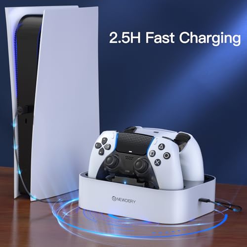 NEWDERY for PS5 Controller Charger Station Compatible with Dualsense Edge | Fast Charging Dock with Led Indicators, Dual Charging Stand for PlayStation 5 & DualSense Edge Controller - color: White