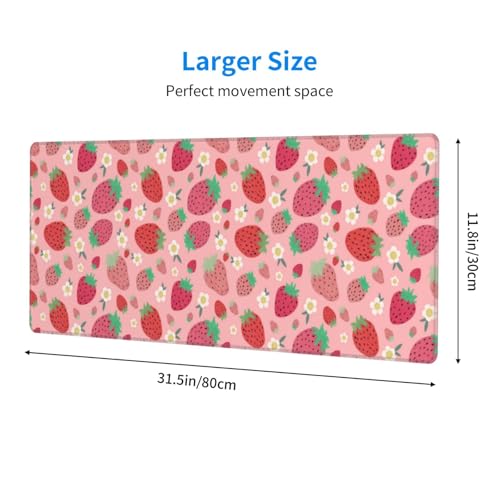 Strawberry Mouse Pad XL Large Mousepad Non Slip Rubber Base Desk Mat for Laptop Computer Gaming 31.5" X 12" - color: Strawberry