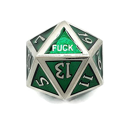 Metal D20 F Dice Critical Fail F 20 Sided Die Set DND Number Role Playing Game Dungeons and Dragons D&D Black Silver Red Blue Gold Copper Purple Green Pink White (Single Dice, Green and Silver) - color: Green and Silver, style: Single Dice