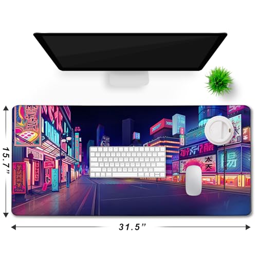 Japanese City Big Desk Mat Large Office Desk Pad Durable Extended Mouse Mat | 31.5"x15.7" Mousepad Non-Slip Rubber Base Stitched Edge Office Gaming Work - color: City, size: 31.5" x 15.7"