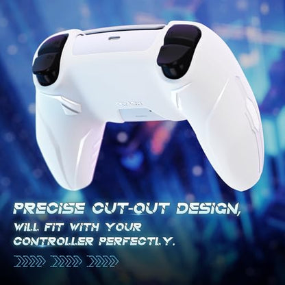 PlayVital Silicone Skin Set for PS5 Controller - Charging Dock Compatible, Full Protection Case with Futuristic CyberMech Design, Soft Cover with Thumb Grips & Stickers - White - color: White