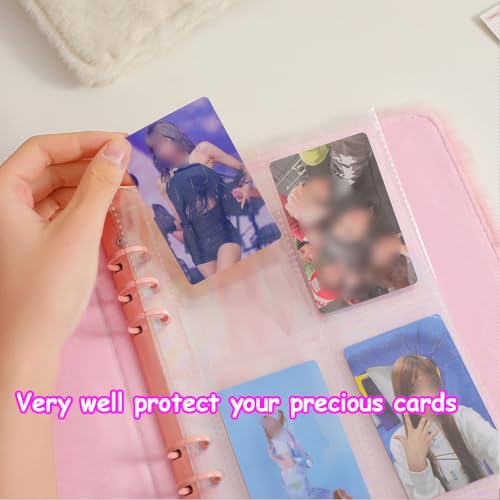 Kpop Photocard Binder with 6 Stickers Sheet & 50 Shinning Protective Sleeves Kpop Photocard Holder Book with Kpop Photocard, A5 Binder Photocard Album 30 Inner Pages with 240 Pockets (Whiteplush) - color: Whiteplush