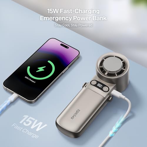 EPICKA Portable Handheld Fan with Ice Cooler - 25H Runtime, Rechargeable 6800mAh Personal Turbo Fan with Power Bank, Fast Charging, 0-100 Speed, Gifts for Women, Summer Travel Essentials, Gold - color: Gold