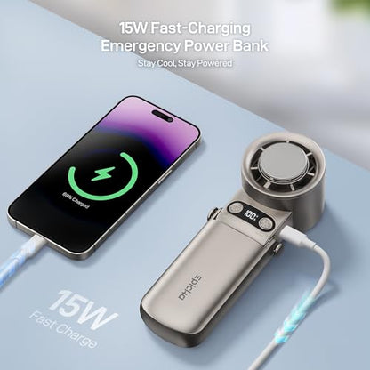 EPICKA Portable Handheld Fan with Ice Cooler - 25H Runtime, Rechargeable 6800mAh Personal Turbo Fan with Power Bank, Fast Charging, 0-100 Speed, Gifts for Women, Summer Travel Essentials, Gold - color: Gold