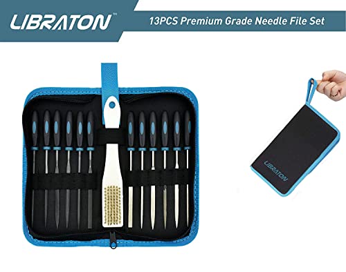 LIBRATON 13PCS Small Needle Files Set, 6 Carbon Steel & 6 Diamond File Set | for Precision Metal Work, Jewlers Metal File Set, Mini Jewelry Files for Wood Plastic Carving, with Brush and Carry Case - style: Needle File-13PCS