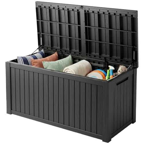TARKARI 200 Gallon Outdoor Storage Box Waterproof, Resin Deck Boxes with Lockable Lid & UV-Resistant for Patio, Pool, Garden Furniture Cushions & Accessories, Black - color: Black, size: 200 GAL