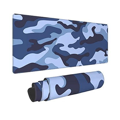 Navy Blue Military Camouflage Gaming Mouse Pad XL, Non Slip Rubber Base Mousepad, Stitched Edges Desk Pad, Extended Large Mice Pad,31.5 X 11.8 Inch - color: Military Camouflage Pattern