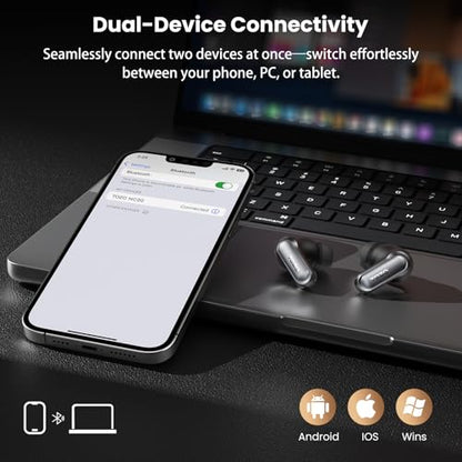 TOZO NC20 Active Noise Cancelling Wireless Earbuds LDAC Hi-Res Bluetooth | 6 Mics AI Call Ear Buds 80H Playtime, Dual Pairing, 32 EQ via App, IPX8 Waterproof, Wireless Charging Case - color: Matte Black