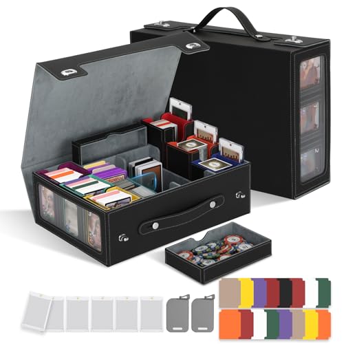 MTG Commander Deck Box with Handle, 6Removable Boxes,2-Row Case & Dice Tray | 9in1 Large Card Storage Box,Holds 1400+ Double-Sleeved Cards,Display Window,Mag Holders, Latch Closure,Fit TCG/EDH,multicolor - color: Multicolored