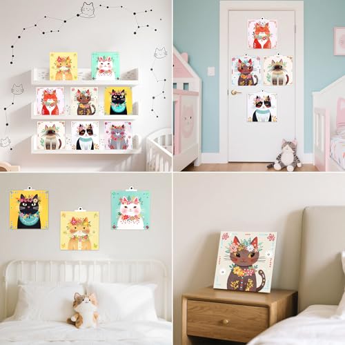 Gem Art Sticker Kit,Diamond Art Sticker Crafts for Kids Ages 4-12 | 8 Cat Themes, 1000+ Gems, No glue, No mess, Gemstone Sticker Arts and Crafts for Kids, Christmas Birthday Gift for Girls - color: Yellow-Cat