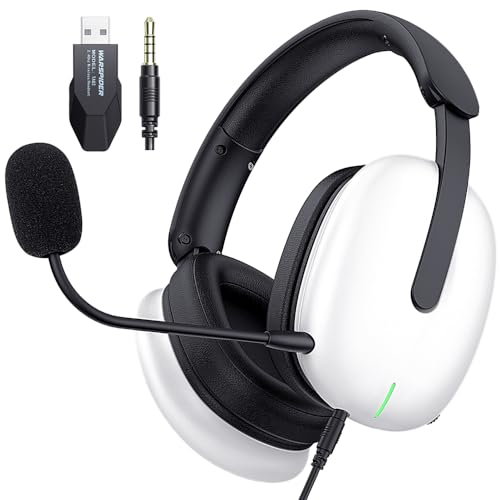 WolfLawS TA82 Wireless Gaming Headset with Detachable Noise Canceling Microphone for PS5 PS4 PC, 2.4GHz USB Gamer Headphones with 7.1 Surround Sound, Memory Foam Ear Pads - White