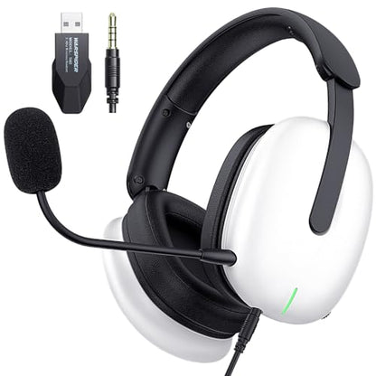 WolfLawS TA82 Wireless Gaming Headset with Detachable Noise Canceling Microphone for PS5 PS4 PC, 2.4GHz USB Gamer Headphones with 7.1 Surround Sound, Memory Foam Ear Pads - White