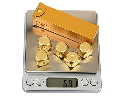 DS.DISTINCTIVE STYLE Aluminum Alloy Dice 5 Pieces 16mm Portable Metal Dices with Case 6 Sided Dice for Party Game - color: Gold, style: Rectangle