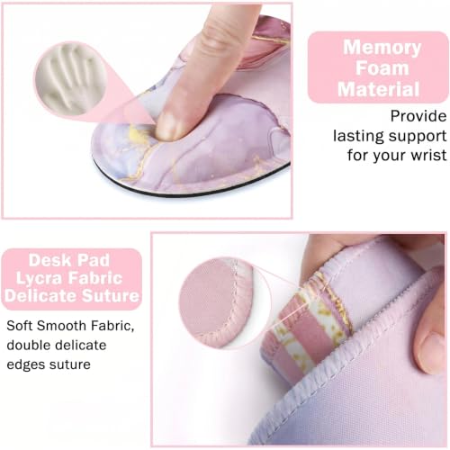 Large Mouse Pad with Wrist Rest, 4-in-1 Wrist Rest for Keyboard and Mouse | Non-Slip Waterproof Desk Mat Set, 35.4"x15.7" Desk Mat+Keyboard Wrist Rest+Mouse Wrist Support+Cup Coaster for Home Office - color: 4Pcs-Pink Marble