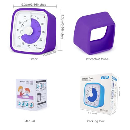 Visual Timer, Silent 60-min Countdown Timer for Kids, Purple | Protective Case, Time Management Tool, Mute and Ringing Alarm Available, Low Power Reminder, for Study,Game,Work,Fitness etc - color: Purple