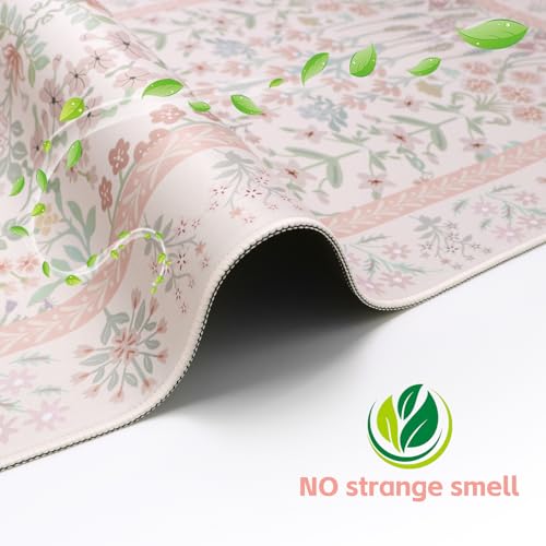 Baziabbo Pink Floral Desk Mat,XXL Extended Big Mouse Pad,Gaming Mousepad with Stitched Edge,Non-Slip Rubber Base Keyboard Desk Pad for Home Office Study Game - color: Pink Floral