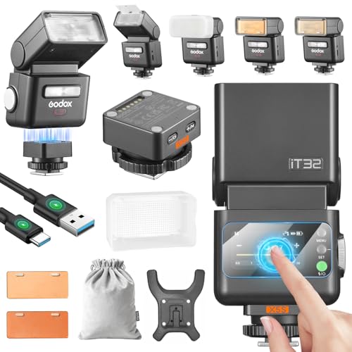 Godox IT32 TTL Mini Flash with X5S Trigger for Sony Camera | 2-in-1 Magnetic Hot Shoe & Flash Trigger Kit, 2.4G HSS GN18 Speedlight, Colorful Touch Screen, LED Modeling Lamp & Diffuser