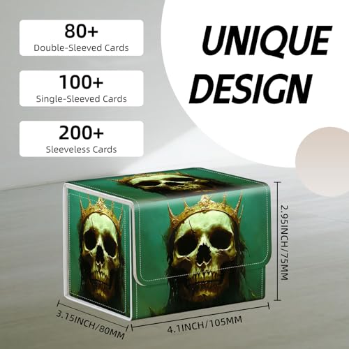 Trading Card Storage Box, Holds 100+ for MTG Cards, PU Leather with Magnetic Closure, Undead King Skull with Golden Crown Durable Deck Box for Magic the Gathering, Trading Card Games - color: Undead King Skull with Golden Crown