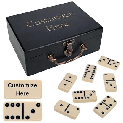 WE Games Custom Double 6 Dominoes in Engraved Black Stained Wooden Treasure Box, Dominoes Set for Adults, Ivory Color Double Six Domino, Classic Board Games, Tile Games, Personalized Domino Gift - color: Black