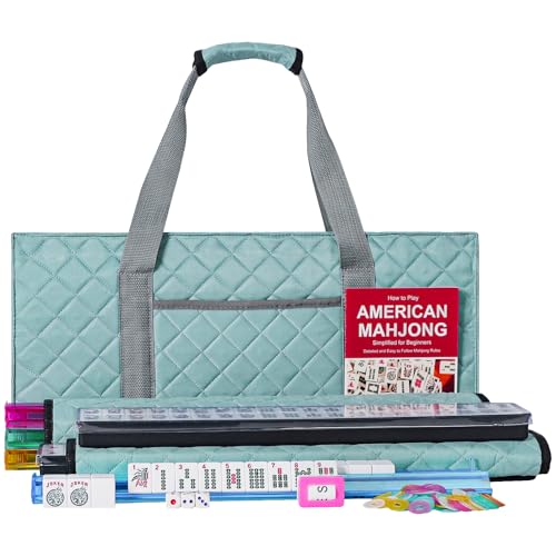 ZGME American Mahjong Set,166 White Tiles with Blue Rectangular Bag and Accessories,4 All-in-One Mahjong Racks with Pushers,Complete Western Mahjong Set - color: Blue