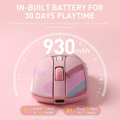 DAREU A950 Wireless Gaming Mouse with RGB Charging Dock,88g Lightweight Programmable Tri-Mode Wireless Mouse Gaming, Up to 12K DPI,1000Hz,120Hrs Playtime with RGB Backlit, Great for PC, Mac - color: Pink