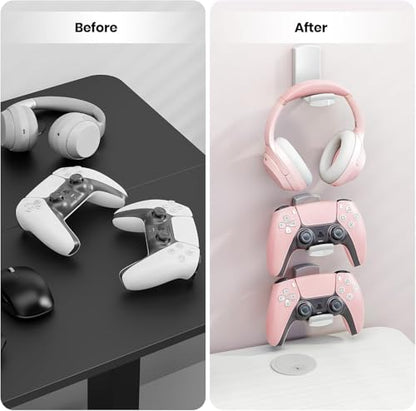 Sticky Headphone Stand Controller Holder - EURPMASK 2 Pack Upgraded Adhesive Headset Hook, Headphone Holder for Desk with Soft Rubber Pads, Gaming Accessory Controller Headset Stand, Pearl White - color: Pearl White_2PCS