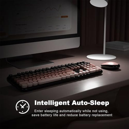 MOFII Wireless Keyboard and Mouse Combo, Full Size 2.4G Retro Round Computer Keyboard and Mouse Set, Plug and Play, for Windows, Computer, Desktop, PC, Notebook - (Lovely BlackBerry Gradient) - color: Lovely Blackberry Gradient