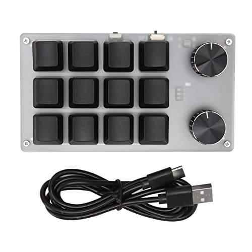 Zunate Mini Keypad, Programmable Macro Keypad with Knob Design, Mechanical Gaming Keypad Wired USB Bluetooth Dual Mode, OSU Keyboard for Office Game Music (12 Keys with 2 Knobs)