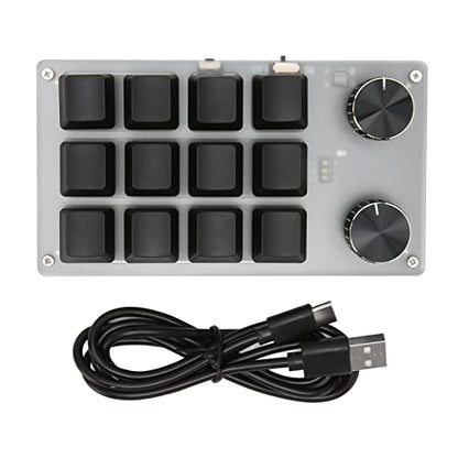 Zunate Mini Keypad, Programmable Macro Keypad with Knob Design, Mechanical Gaming Keypad Wired USB Bluetooth Dual Mode, OSU Keyboard for Office Game Music (12 Keys with 2 Knobs)
