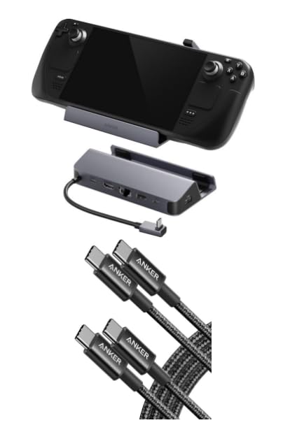 Anker Docking Station for Steam Deck/ROG Ally, 6-in-1 Steam Deck Dock, USB C Hub with HDMI 4K@60Hz, 1Gbps Ethernet,2 USB-A and 1 USB-C Ports USB C to USB C Cable,New Nylon USB C Charger Cable