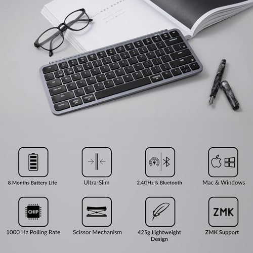 Keychron B1 Pro Ultra-Slim Wireless Keyboard, ZMK/Launcher Programmable Bluetooth/2.4GHz/Wired, 1200 Hours Battery Life, Silent Scissor Switch Office Keyboard for Mac/Windows/Linux - Gray - color: Gray