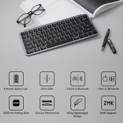 Keychron B1 Pro Ultra-Slim Wireless Keyboard, ZMK/Launcher Programmable Bluetooth/2.4GHz/Wired, 1200 Hours Battery Life, Silent Scissor Switch Office Keyboard for Mac/Windows/Linux - Gray - color: Gray