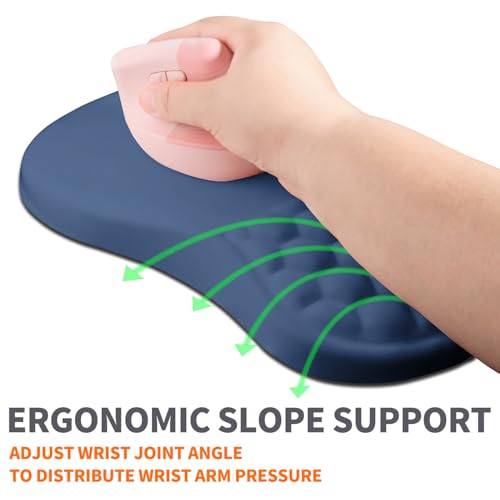 Ergonomic Joint Wrist Support Mouse Pad with Memory Foam Cushion Massage Bump, Carpal Tunnel Pain Relief Mousepad Slope Design for Wrist Rest, 11.8x7.9 in, Dark Steel Blue - color: Dark Steel Blue