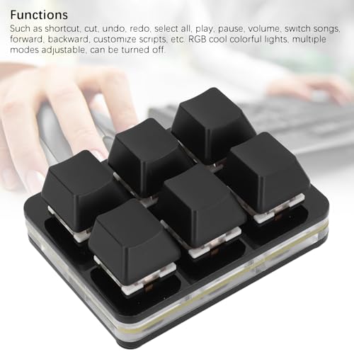 Yunseity 6 Key Gaming Keyboard, USB Wired RGB Mechanical Keyboard, One Handed Programmable Red Switch USB PC Keypad, Mini Macro Mechanical Gaming Keyboard for Game Office (Black) - color: Black
