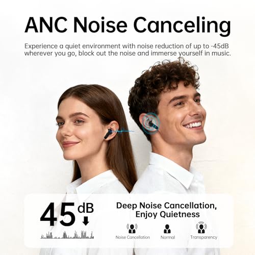 Adaptive Hybrid Active Noise Canceling 2026 Wireless Earbuds, 6 Mics ENC Clear Call Ear Buds, Hi-Res Audio Deep Bass Bluetooth 5.4 Headphones, 40H Playtime, Wireless Charging, LED, USB-C, Black - color: Deep Black