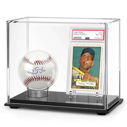 Acrylic Display Case Box for Baseball and Cards, Dual Baseball & Card Showcase with Ball Stand & PSA Slab Holders, Fit Top Loader, One Touch & PSA Sports Memorabilia Protector (Collector Edition)