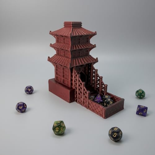 Temple Dice Dice Tower Dungeons and Dragons RPG Tabletop Roleplaying Game Jail DND (Random 7PCS D20 Dice Set Included) (Red+Brown) - color: Brown