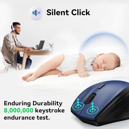 TECKNET 2.4G Wireless Mouse, 4800 DPI Ergonomic Computer Mouse, USB, Blue | Mouse for Laptop with USB Receiver, 6 Adjustable DPI, Quiet Click, 30-Month Battery, 6 Button, Portable for PC Chromebook Mac - color: Blue