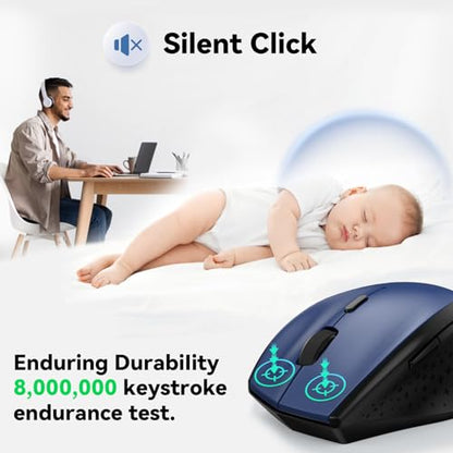 TECKNET 2.4G Wireless Mouse, 4800 DPI Ergonomic Computer Mouse, USB, Blue | Mouse for Laptop with USB Receiver, 6 Adjustable DPI, Quiet Click, 30-Month Battery, 6 Button, Portable for PC Chromebook Mac - color: Blue
