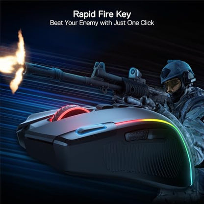 Redragon M612 Wireless RGB Optical Gaming Mouse 8000 DPI Remapping Keys | Cable-Free 0 Delay, Redefine Keybinding Macro, Vibing Backlight, Ergonomic Grip Body Comfort - color: Black, style: Wireless