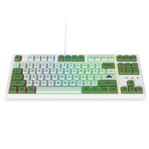 Fogruaden 75% Mechanical Keyboard with Red Switch, RGB Backlit Gaming Keyboard, 87 Keys Compact TKL Wired Keyboard for Win/Mac Laptop PC Gamer - Matcha - color: Green Matcha/Red Switch